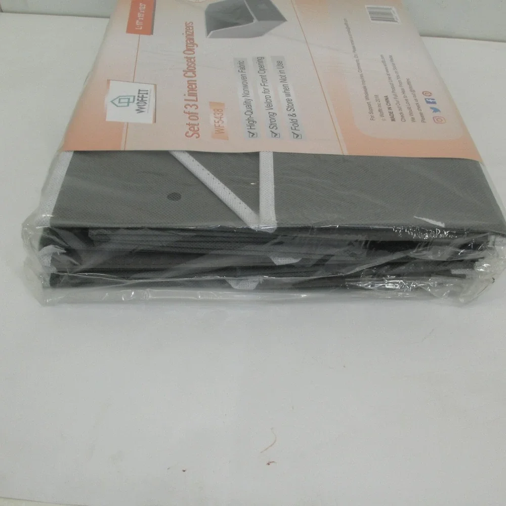 Woffit Set of 3 Linen Gray Closet Organizers 17 x 15 x 12.5